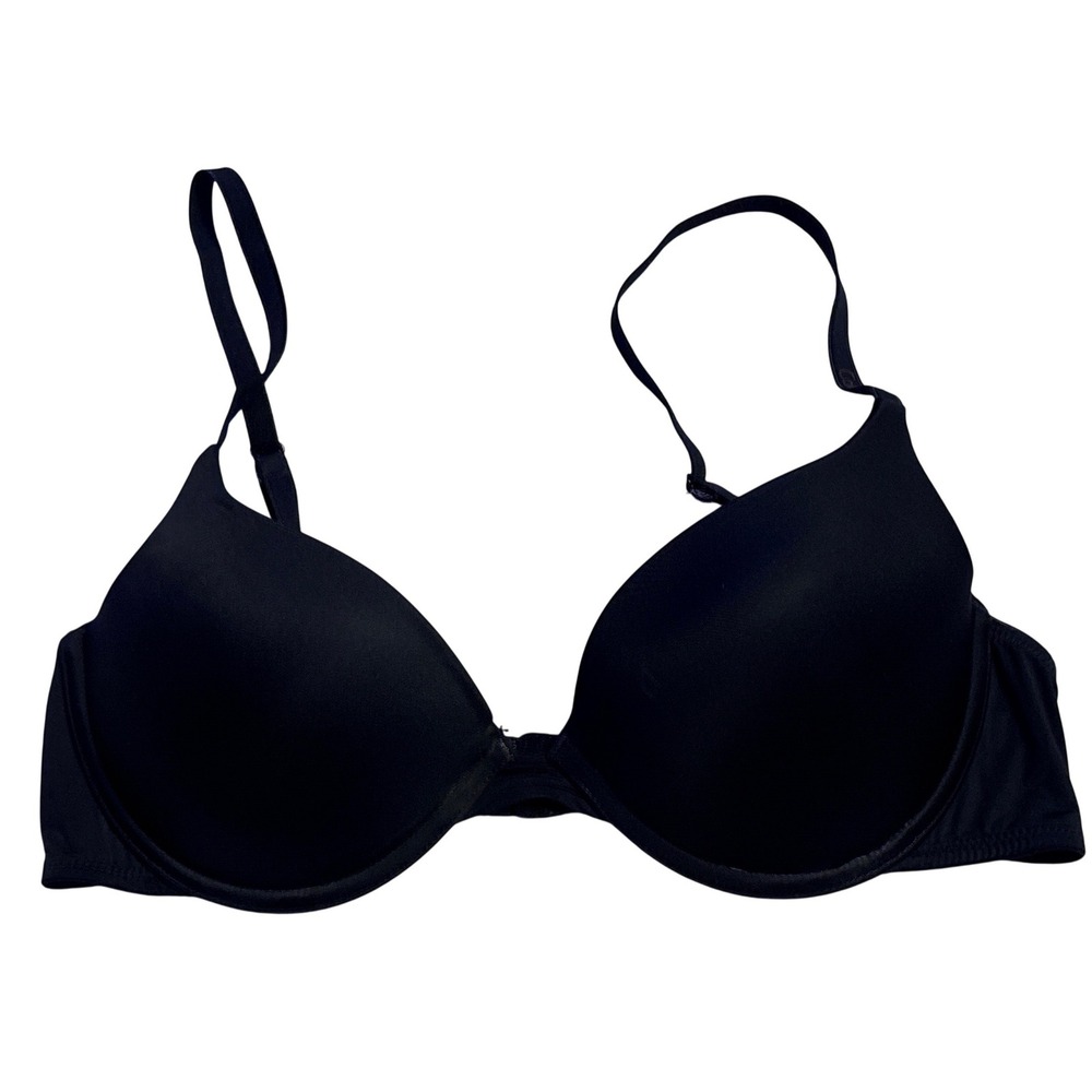 Black Push Up Padded Underwire Bra Adjustable Straps 36A